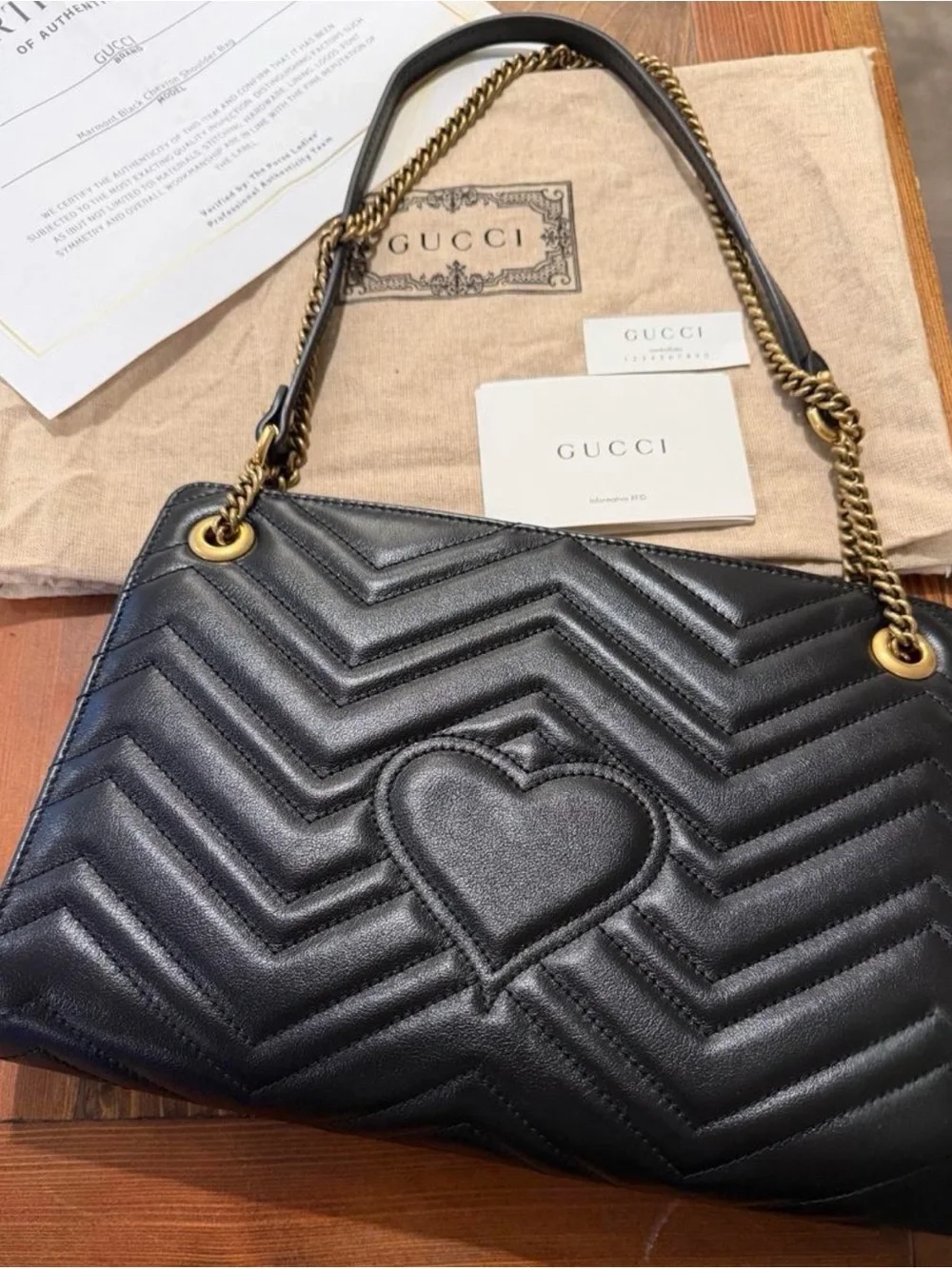 Gucci Black Quilted Chevron Leather Shoulder Bag with Gold Hardware